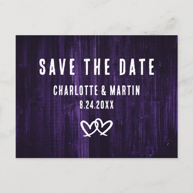 Rustic Purple Wedding Save The Date Postcard (Front)