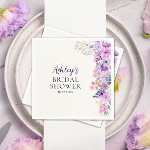 Rustic Purple Wildflowers Bridal Shower Napkin