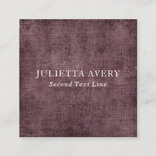 Rustic Purple Wine Linen Texture Professional Square Business Card (Front)