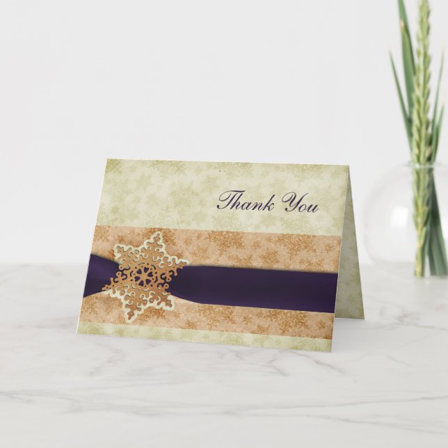 rustic purple winter wedding Thank You Card (Front)