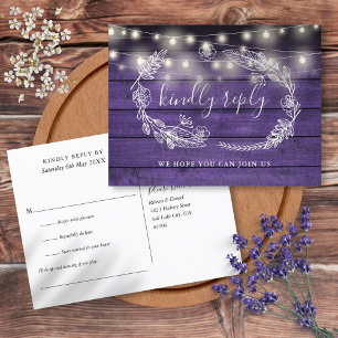 Rustic Purple Wood Floral Song Request RSVP Card