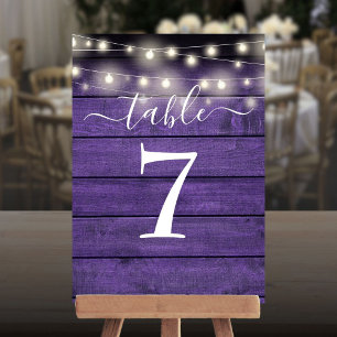 Rustic Purple Wood String Lights Table Number