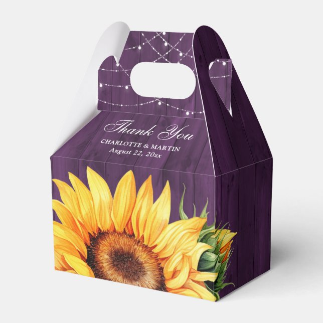 Rustic Purple Wood Sunflower Floral Monogram Favor Box (Front Side)