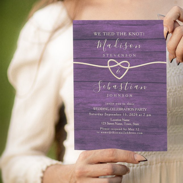 Rustic Purple Wood Wedding Reception  Invitation (Creator Uploaded)