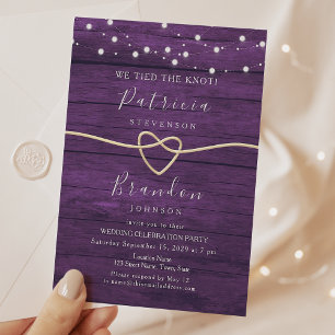 Rustic Purple Wood Wedding Reception Invite
