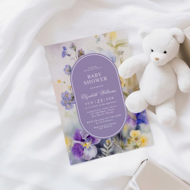 Rustic Purple & Yellow Flowers Baby Shower Invitation (Creator Uploaded)