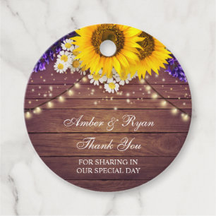 Rustic Purple Yellow Sunflower Floral Country Barn Favour Tags