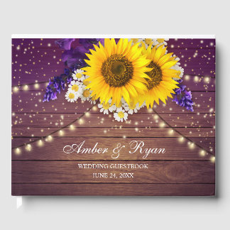 Rustic Purple Yellow Sunflower Floral Country Barn Guest Book