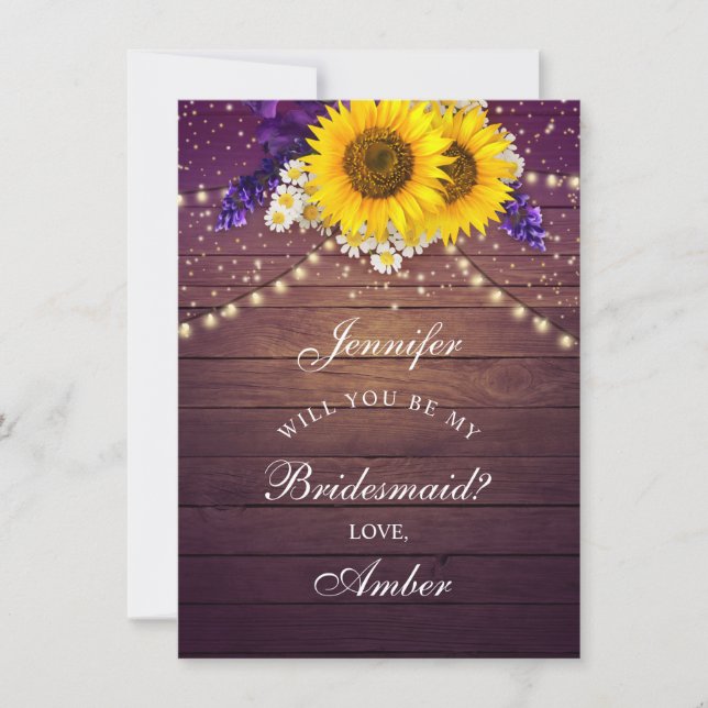 Rustic Purple Yellow Sunflower Floral Country Barn Invitation (Front)
