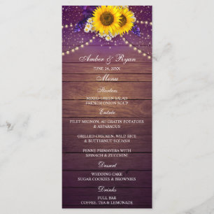 Rustic Purple Yellow Sunflower Floral Country Barn Menu