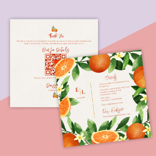 Rustic QR Code Citrus Orange Fall Wedding Details Enclosure Card