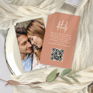Rustic QR Code Terracotta Photo Wedding Details Enclosure Card