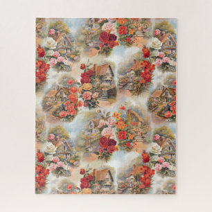 Rustic Quaint Vintage English Cottage Collage Jigsaw Puzzle