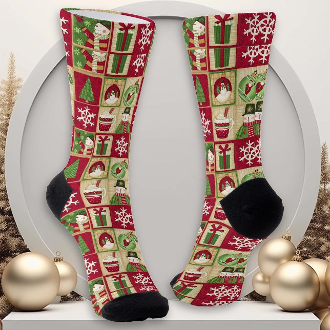 Rustic Quilt look Christmas holiday Socks (Creator Uploaded)