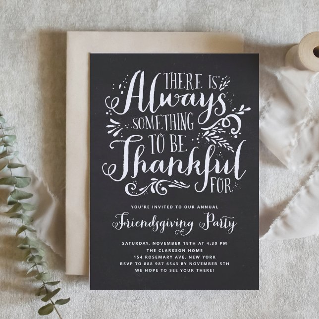 Rustic Quote Faux Chalkboard Friendsgiving Party Invitation (Creator Uploaded)