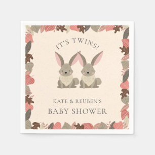 Rustic Rabbit Twins Baby Shower Woodland Animals Napkin