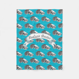 Rustic Raccoon Folk Art Pattern Fleece Blanket