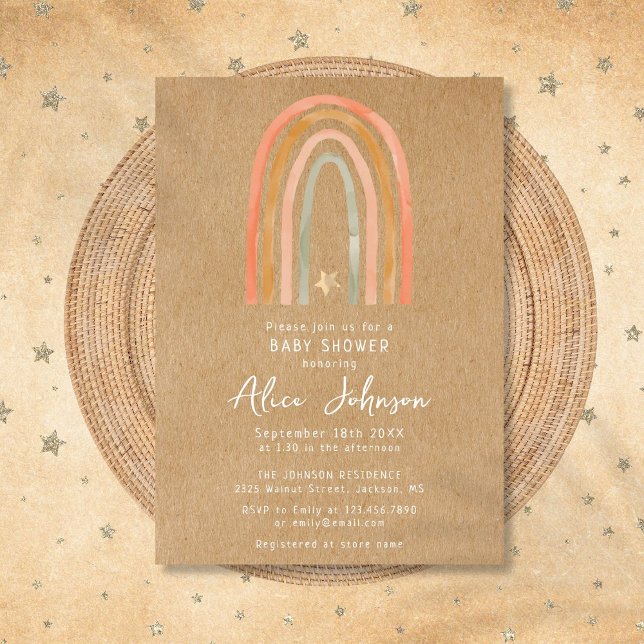 Rustic Rainbow And Star Boho Baby Shower Invitation (Rustic Rainbow And Star Boho Baby Shower Invitation)