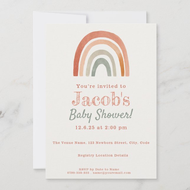 Rustic rainbow baby shower minimalist invite (Front)