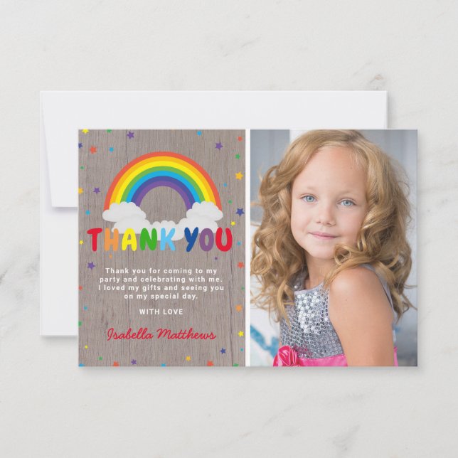 Rustic Rainbow Birthday | Colourful Photo Thank Yo You Card (Front)