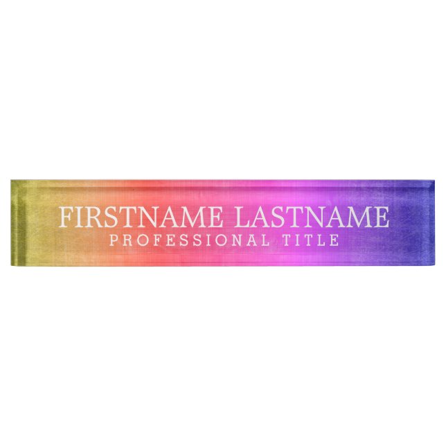 Rustic Rainbow Colourful Name & Professional Title Nameplate (Front)