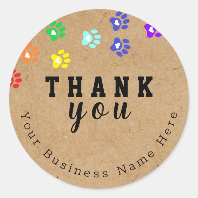 Rustic - Rainbow Dog Paw Custom Thank You Stickers (Front)