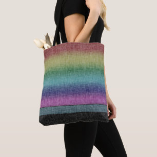 Rustic Rainbow Stripe Crosshatch Pattern Tote Bag