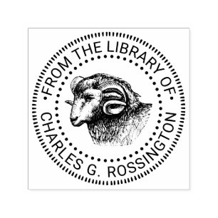 Rustic Ram Head Face Library Book Name Self-inking Stamp