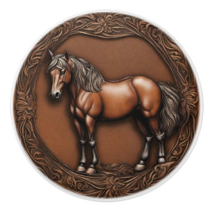 Rustic Ranch Cowboy Western Country Brown Horse  Ceramic Knob