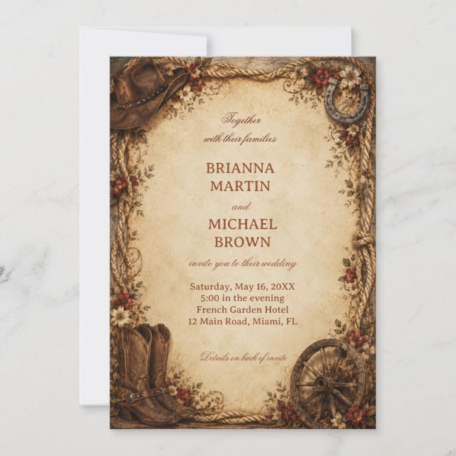 Rustic Ranch Heritage Western Invitation (Front)