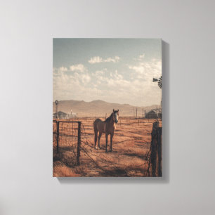 Rustic Ranch Horse Gate Sunset Art Canvas Print