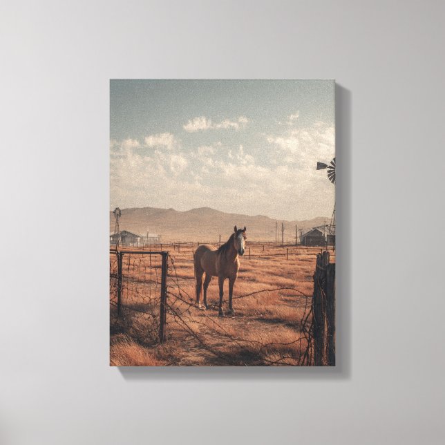 Rustic Ranch Horse Gate Sunset Art Canvas Print (Front)