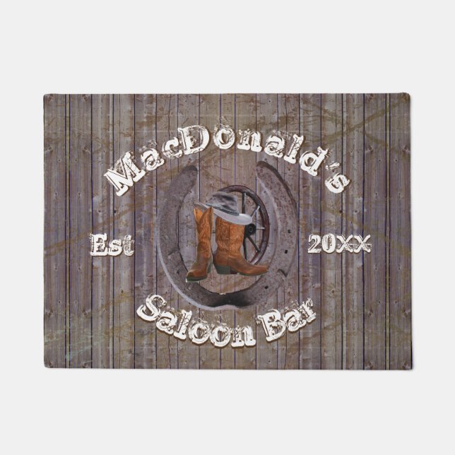 Rustic ranch themed saloon bar  doormat (Front)