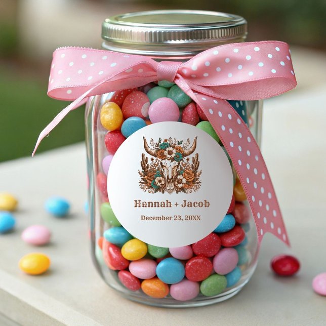 Rustic Ranch Western Country Cowboy Wedding Classic Round Sticker (Creator Uploaded)