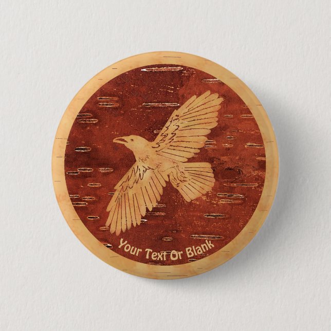 Rustic Raven On Inner Birch Bark 2 Inch Round Button (Front)