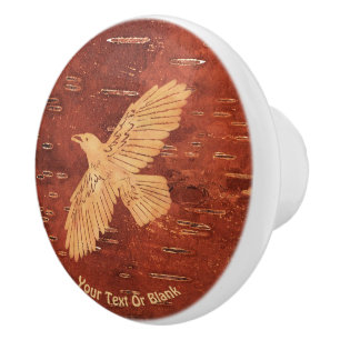 Rustic Raven On Inner Birch Bark Ceramic Knob