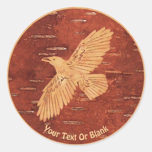 Rustic Raven On Inner Birch Bark Classic Round Sticker (Front)