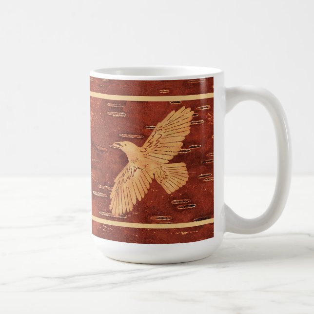 Rustic Raven On Inner Birch Bark Coffee Mug (Right)