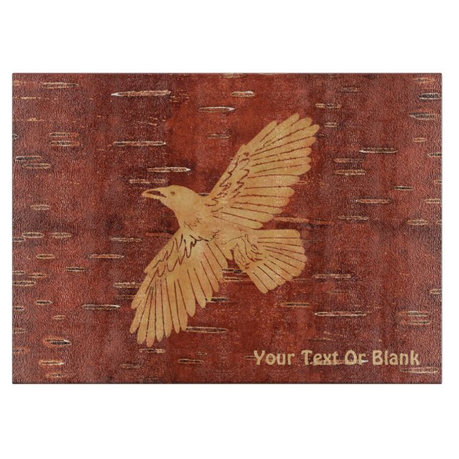 Rustic Raven On Inner Birch Bark Cutting Board (Front)