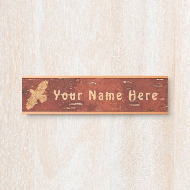 Rustic Raven On Inner Birch Bark Door Sign (Front)