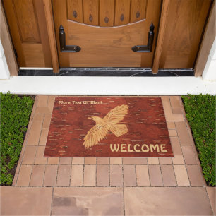 Rustic Raven On Inner Birch Bark Doormat