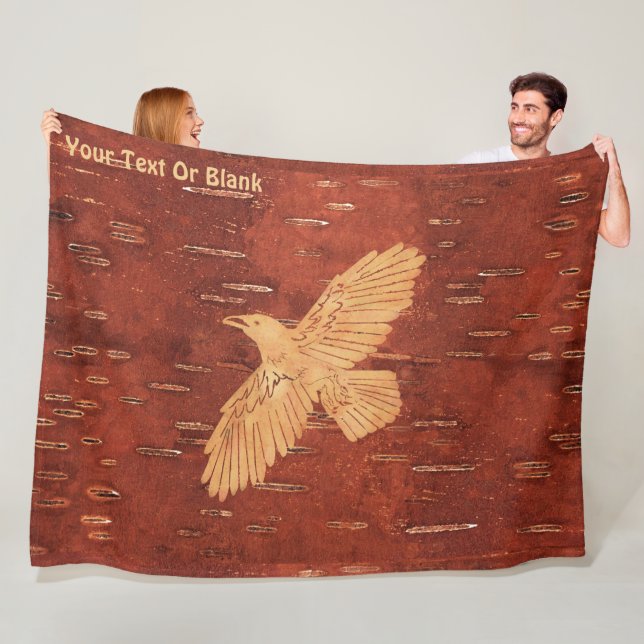 Rustic Raven On Inner Birch Bark Fleece Blanket (In Situ)