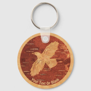 Rustic Raven On Inner Birch Bark Keychain