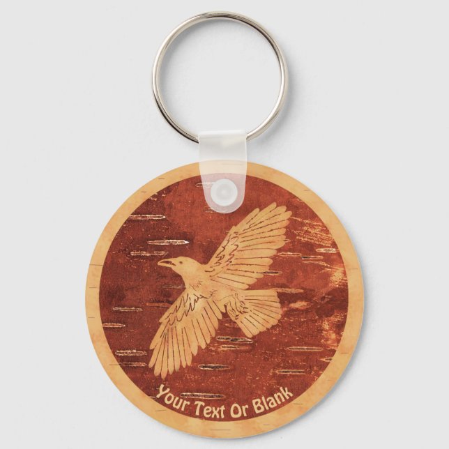 Rustic Raven On Inner Birch Bark Keychain (Front)