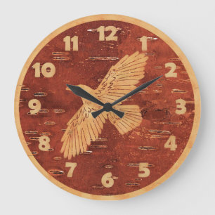Rustic Raven On Inner Birch Bark Large Clock
