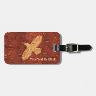 Rustic Raven On Inner Birch Bark Luggage Tag