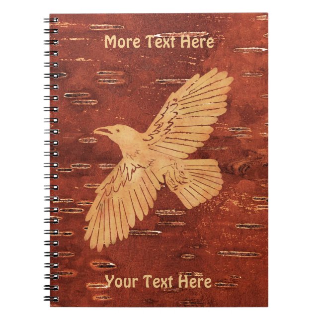Rustic Raven On Inner Birch Bark Notebook (Front)