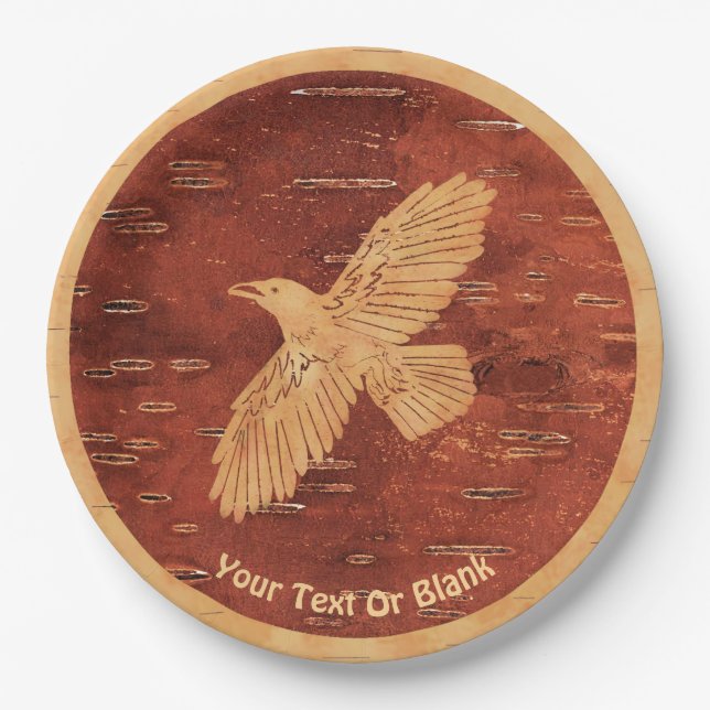 Rustic Raven On Inner Birch Bark Paper Plate (Front)
