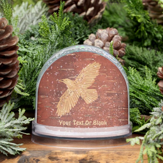 Rustic Raven On Inner Birch Bark Snowglobe (Winter)