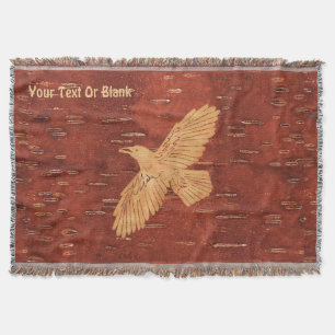 Rustic Raven On Inner Birch Bark Throw Blanket